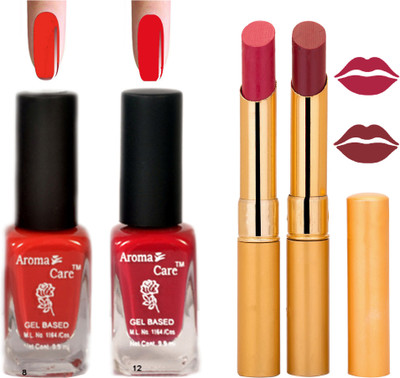 

Aroma Care Black Cap Nail Polish RHYTHM Red Lipstick Combo 004(Set of 4)