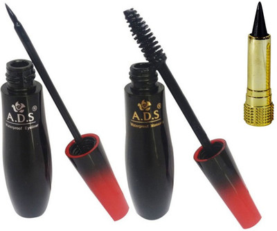 

ADS Waterproof Eyeliner / Mascara with Black Kajal(Set of 3)