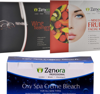 

Zenora Wine + Mixed Fruit Facial Kit & Oxy Spa Bleach Combo(Set of 3)