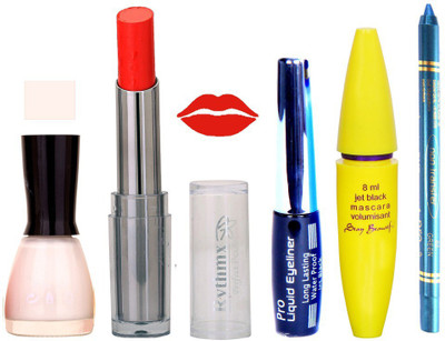 

Rythmx Lipstick, Nail Polish, Kajal, Eyeliner, Mascara, Sindoor, Nail Polish Remover Makeup kit Combo offer Pack of 7(Set of 7)