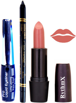

Rythmx Peach Lipstick Eyeliner Kajal Combo Kit 780103(Set of 3)
