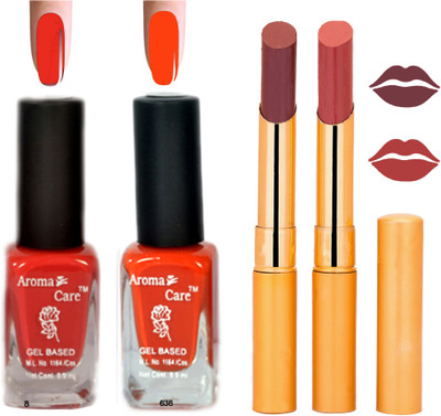 Aroma Care Black Cap Nail Polish RHYTHM Mauve Lipstick Combo 066(Set of 4)