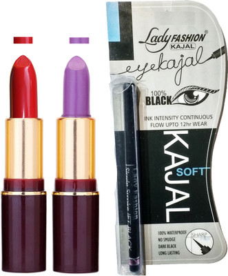 

Lady Fashion Lipstick And Kajal Combo(Set of 3)