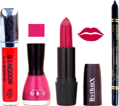 

Rythmx Mazanta Lipstick Voilet Purple Nail Polish Non Transfer Black kajal Sindoor 167(Set of 4)