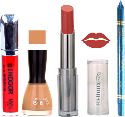 Rythmx Lipstick Sindoor,Nail Polish,Turquois Blue Kajal Makeup Pack Combo 557(Set of 4)