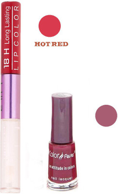 

Color Fever Long Lasting 207201608 Red Lipstick+Maroon Nail Polish(Set of 2)
