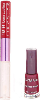 

Color Fever Long Lasting 4741608 Maroon Nail Polish+Red Lipstick(Set of 2)
