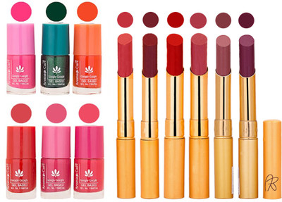 

Aroma Care Perfect Combo of Nail Polish and Rythm Lipstick Popular Shades in Wholesale Rate 2332017085(Set of 12)