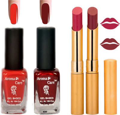 

Aroma Care Black Cap Nail Polish RHYTHM Red Lipstick Combo 017(Set of 4)