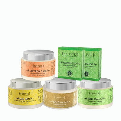 

Sattvik Organics Youthful And Radiant Skin Combo- (MM100, GM100, SB100, SC40, AVS75 X2)(Set of 6)