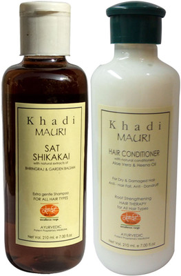 

Khadi Mauri Shikakai Sat Shampoo & Herbal Hair Conditioner Combo Pack of 2 Ayurvedic Natural 210 ml each(Set of 2)