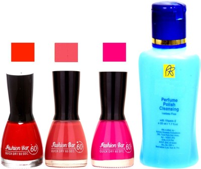 

Fashion Bar stengthening Nail Polish Remover And Red,Glitter,Rani Mazanta Shades Nail Polish 52429(Set of 4)