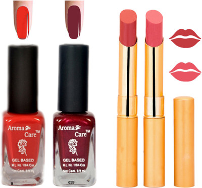 

Aroma Care Black Cap Nail Polish RHYTHM Orange Lipstick Combo 042(Set of 4)