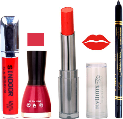 

Rythmx Lipstick Sindoor,Nail Polish,Black Kajal Makeup Pack Combo 643(Set of 4)