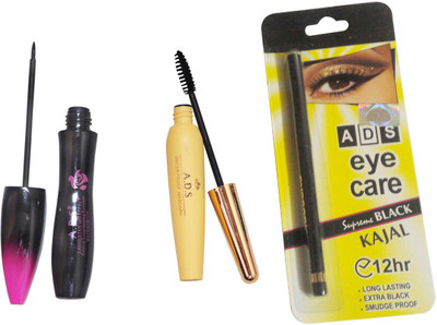 ADS Eyeliner, Mascara, Eye care Kajal(Set of 3)