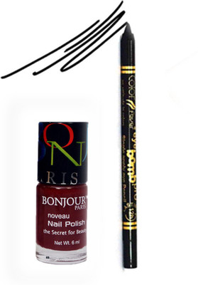 

Bonjour Paris Color Fever 902 Black Pro Kajal+Maroon Nail Polish(Set of 2)