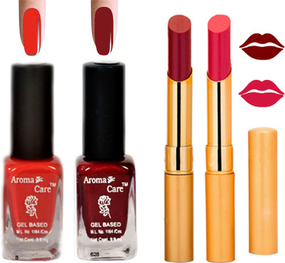

Aroma Care Black Cap Nail Polish RHYTHM Pink Lipstick Combo 131(Set of 4)