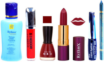 

Rythmx Lipstick ,Remover, Sindoor, Nail Polish,EyeLiner,Turqoise Blue Kajal, Makeup kit Combo 12032(Set of 6)
