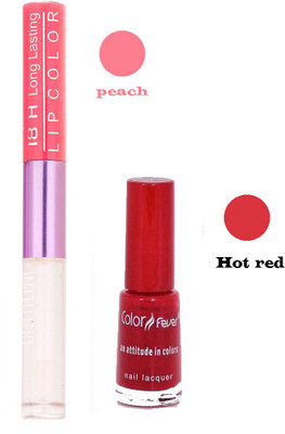 

Color Fever Long Lasting 207201625 Peach Lipstick+Red Nail Polish(Set of 2)