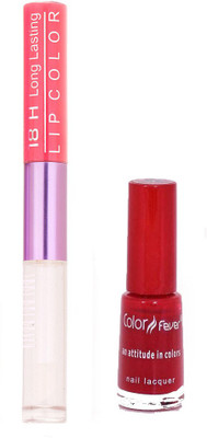 

Color Fever Long Lasting 4741625 Red Nail Polish+Peach Lipstick(Set of 2)