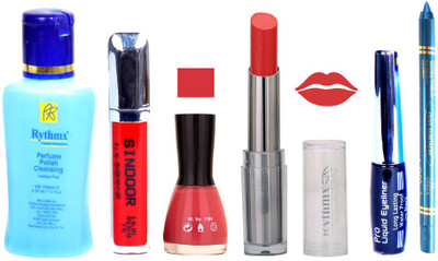 

Rythmx Lipstick And Nail Polish + Eyliner + Sindoor + Remover + Kajal Makeup Combo Pack(Set of 6)