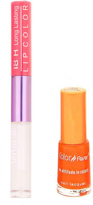 

Color Fever Long Lasting 4741634 Orange Nail Polish+Peach Lipstick(Set of 2)