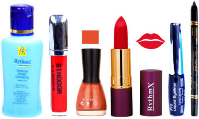 

Rythmx Lipstick ,Remover, Sindoor, Nail Polish,EyeLiner,Black Kajal, Makeup kit Combo 12105(Set of 6)
