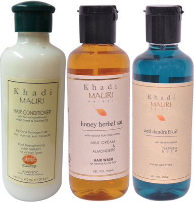 

Khadi Mauri Herbal Hair Conditioner - Honey Sat Shampoo & Anti Dandruff Oil Combo Pack of 3 Ayurvedic Natural 210 ml each(Set of 3)