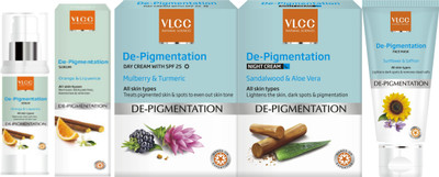 

VLCC De-Pigmentation Day Cream With Spf-25 + Night Cream + Serum - (Freebie) De-Pigmentation Face Mask 80Gm(Set of 1)