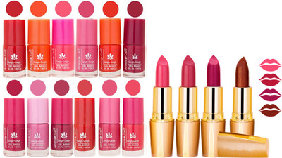 

Aroma Care 12 Piece Vibrant Color Nail Polish Combo Set With 4 Rythm Creamy Matte Lipstick Combo 12(Set of 16)