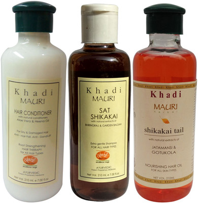 

Khadi Mauri Herbal Hair Conditioner - Shikakai Sat Shampoo & Shikakai Oil Combo Pack of 3 Ayurvedic Natural 210 ml each(Set of 3)