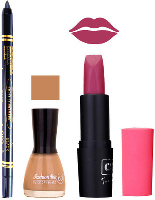 

Fashion Bar Nail Polish , OTG Lipstick , Black Kajal Combo 120(Set of 3)