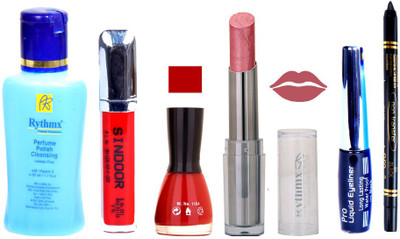 

Rythmx Lipstick And Nail Polish + Eyliner + Sindoor + Remover + Kajal Makeup Combo Pack(Set of 6)