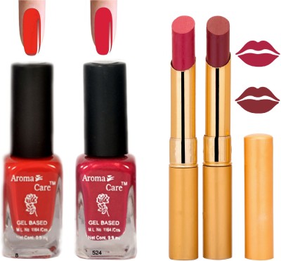 

Aroma Care Black Cap Nail Polish RHYTHM Red Lipstick Combo 008(Set of 4)