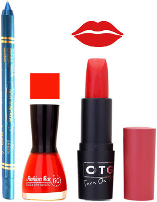 

Fashion Bar Nail Polish , otg Lipstick , Turquoise Blue Kajal Combo46(Set of 3)