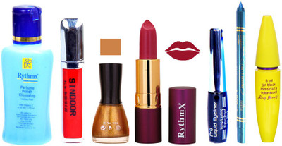 

Rythmx Lipstick ,Polish Remover, Sindoor, Nail Polish,EyeLiner,Turqoise Blue Kajal, Mascara, Makeup kit Combo 14042(Set of 7)