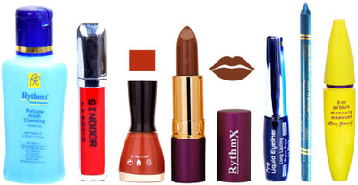 

Rythmx Lipstick ,Polish Remover, Sindoor, Nail Polish,EyeLiner,Turqoise Blue Kajal, Mascara, Makeup kit Combo 14025(Set of 7)