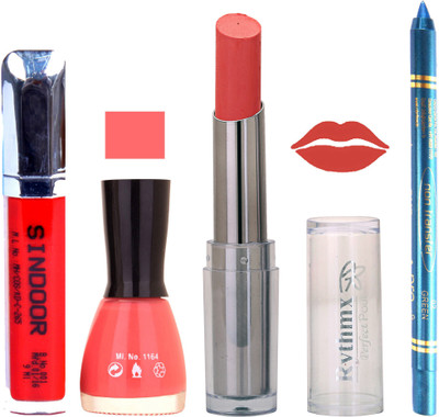 

Rythmx Lipstick Sindoor,Nail Polish,Turquois Blue Kajal Makeup Pack Combo 559(Set of 4)