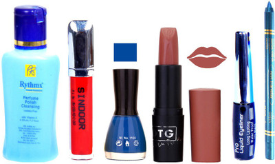 

Rythmx OTG Lipstick, Sindoor, Nail Polish,EyeLiner, Remover,Turqoise Blue Kajal, Makeup kit Combo 10009(Set of 6)