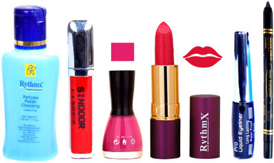 

Rythmx Lipstick ,Remover, Sindoor, Nail Polish,EyeLiner,Black Kajal, Makeup kit Combo 12083(Set of 6)