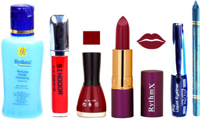 

Rythmx Purple Lipstick ,Polish Remover, Sindoor, Nail Polish,EyeLiner,Turqoise Blue Kajal, Makeup kit Combo 12011(Set of 6)