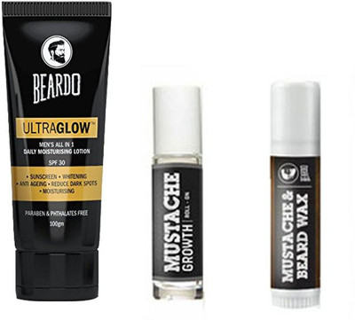 

Beardo ultraglow lotion and roll on and waxstick(Set of 3)