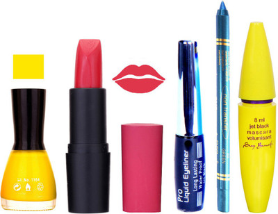 

Rythmx Lipstick, Nail Polish, Eyeliner,Turqoise Blue Kajal Makeup Combo Kit 1249(Set of 5)