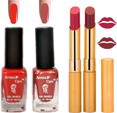

Aroma Care Black Cap Nail Polish RHYTHM Red Lipstick Combo 016(Set of 4)