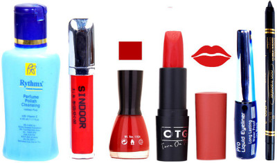 

Rythmx Remover, OTG Lipstick, Sindoor, Nail Polish,EyeLiner, Remover,Black Kajal, Makeup kit Combo 10072(Set of 6)