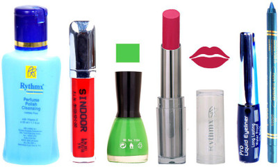 

Rythmx Lipstick And Nail Polish + Eyliner + Sindoor + Remover + Kajal Makeup Combo Pack(Set of 6)