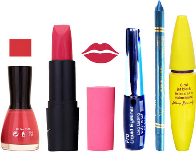 

Rythmx Lipstick, Nail Polish, Eyeliner,Turqoise Blue Kajal Makeup Combo Kit 1290(Set of 5)