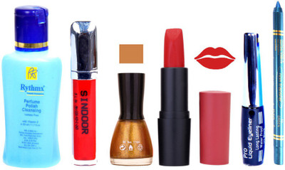 

Rythmx Remover, OTG Lipstick, Sindoor, Nail Polish,EyeLiner, Remover,Turqoise Blue Kajal, Makeup kit Combo 10043(Set of 6)