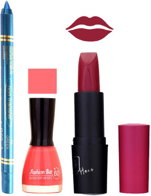 

Fashion Bar Nail Polish , otg Lipstick , Turquoise Blue Kajal Combo124(Set of 3)