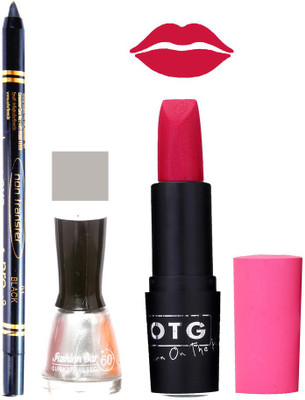 

Fashion Bar Nail Polish , OTG Lipstick , Black Kajal Combo 33(Set of 3)
